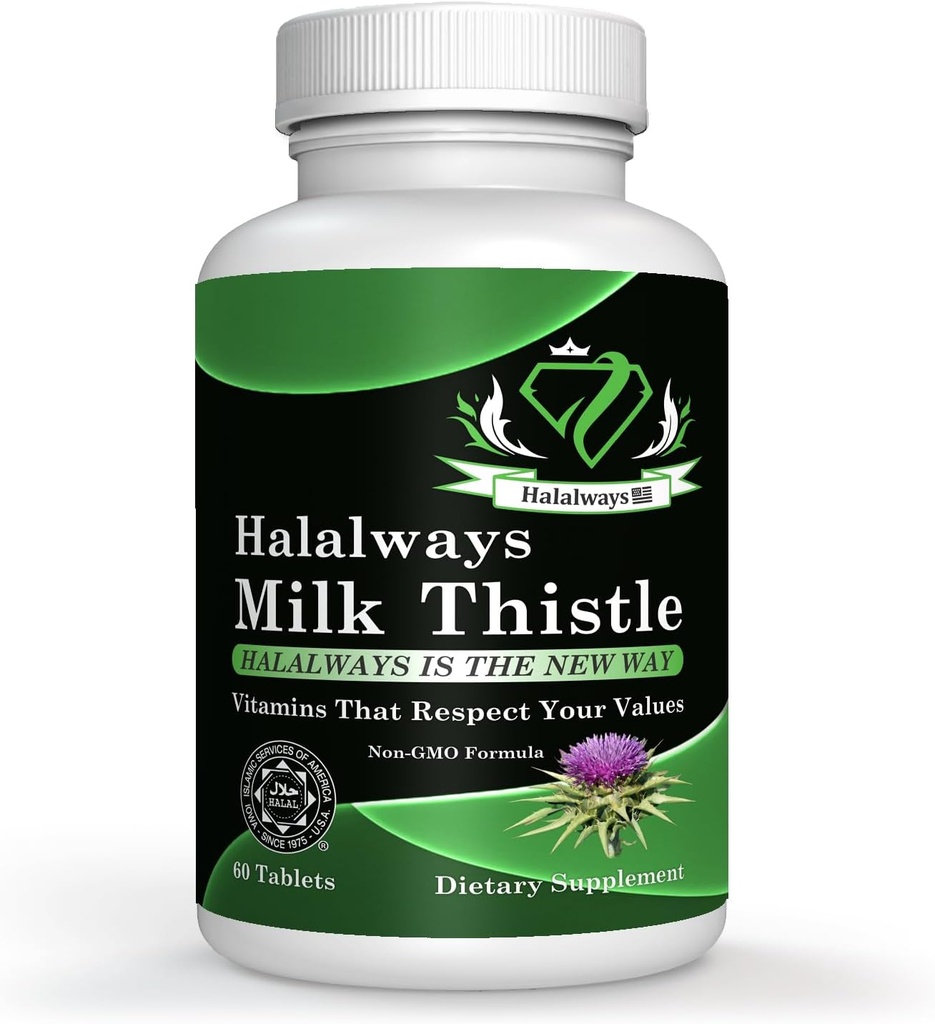 Halalways Milk Thistle Certified Halal Supplement Milk Thistle Jetra Detox Dodatek Gentle Zeliščna jetra čiščenje za moške in ženske - Jetrna zdravstvena podpora - Non-GMO