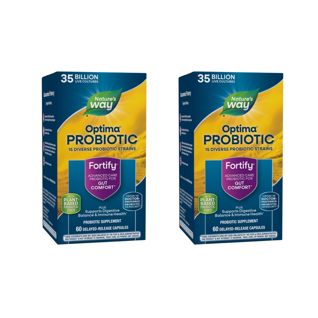 Narava pot Fortify Optima probiotik za odrasle, 35 milijard kultur, 15 sevi, Podpira prebavno ravnovesje in imunskega zdravja*, ni potrebno hlajenje, 60 kapsul (Packaging May Vary) - 2 paket