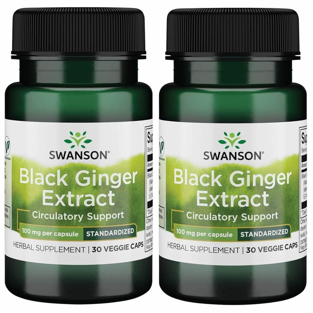 Swanson Black Ginger Extract - spodbuja zdravo krvne cirkulacije in telesne Vigor - Lahko pomaga zdravje srca, mišice tkiva, in duševno dobro počutje - (30 Veggie kapsule, 100mg vsak) (2 paket)
