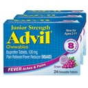 Advil Junior Jakost žvečljiva ibuprofen bolečina Reliever in znižanje zvišane telesne temperature, otroški ibuprofen za lajšanje bolečine, grozdje - 24 tablet (Pack of 3)