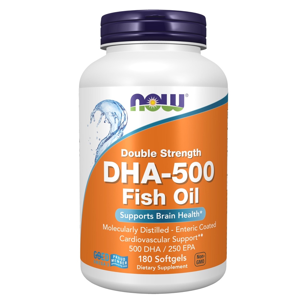 NOW Foods Supplements, DHA-500 z 250 EPA, molekulsko destilirana, Podpira zdravje možganov*, 180 Softgels