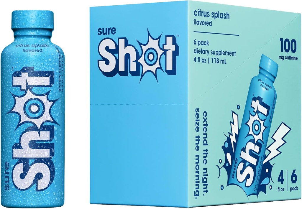 Sure Shot Recovery Drink, Citrus Splash (6 Pack) - počutijo bolje po pitju, Prebudite se Osveži - Premium Hydration Piverage z elektroliti in vitamini za podporo jeter in črevesja, Energija & Focus, 4 Oz