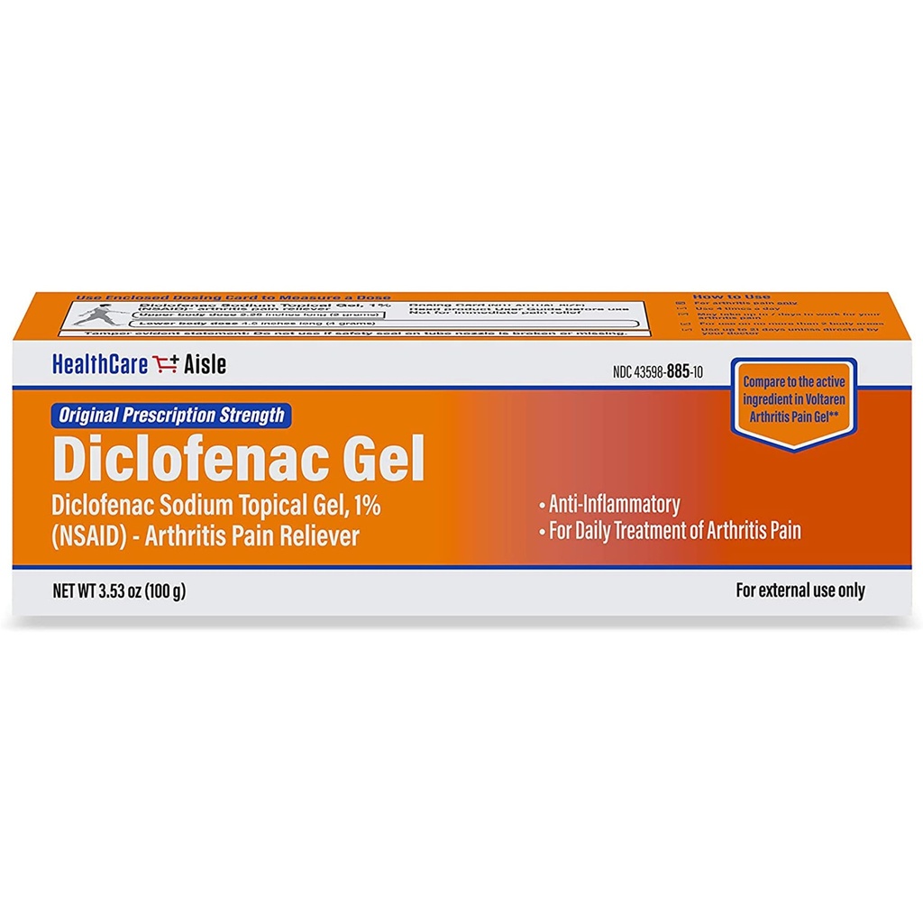 HealthCareAisle Diklofenac Gel, 1%, Artritis Pain Relief - 100 g tuba - Original Predpisovanje Jakost (NSAID)