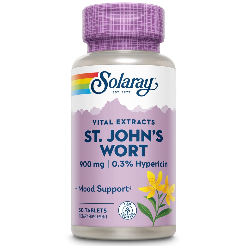 SOLARAY St John's Wort 900 mg, enkrat dnevno podpora razpoloženja dodatek, standardizirano na 0,3% Hypericin za zdravje možganov in uravnoteženega razpoloženja, 60-dnevni denar nazaj garancije 