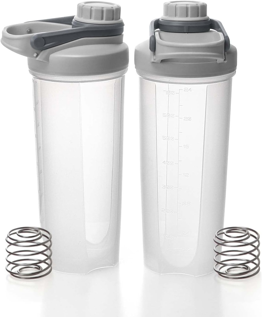 EYMPEU 2 paket Shaker steklenice za mešanice beljakovin BPA in ftalat brez, trdno vijačni pokrov Leakproof Shaker Cup Pomivalni stroj Sef za pretrese beljakovin 24oz, Jasno siva