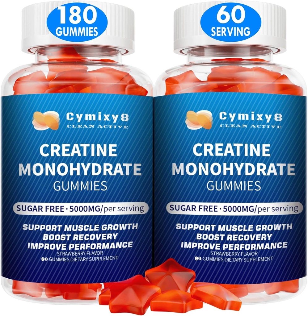 Kreatin monohidrat Gumiji 5g za moške in ženske, 7100mg z liposomskim tavrinom, BCAA, Alfa GPC, B12, Kreatin monohidrat Žveči za mišično rast, jagodni okus, 180