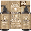 Viking Revolution Palo Santo Beard Wash and Beard Conditioner Garnitura z arganovim in jojobinim oljem - mehča in krepi - Natural Palo Santo Scent - Beard Shampoo z Ginseng Root Extract (17 oz)