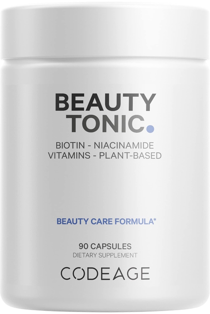 Codeage Biotin Dodatek z vitaminom C, vitaminom E, vitaminom B6, niacin, folat, organska živilska mešanica, fitoceramidi, astaksantin, selen - Lepotna tonika - Lasje, koža, in Nail Support - Vegan, 90 Ct