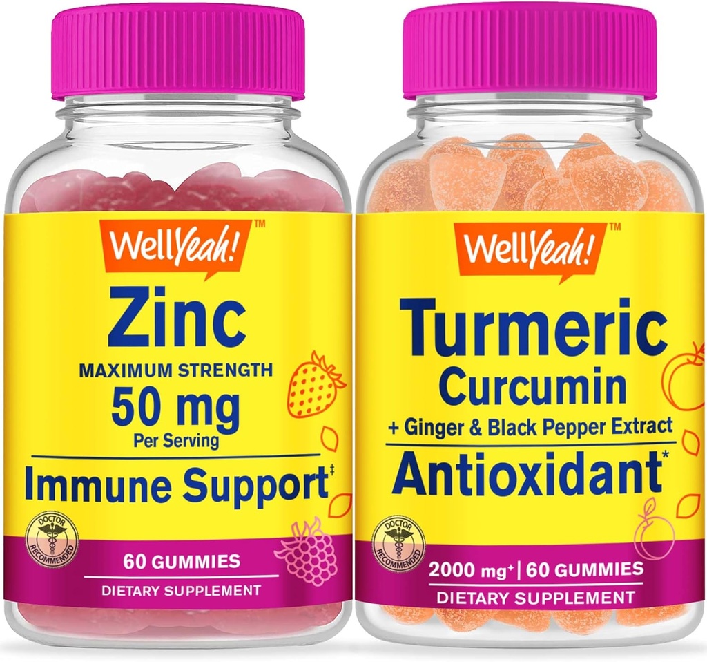 No ja Cink + Kurkumin, Gummies Bundle - odličen okus, vitaminski dodatek, brez glutena, GSO brezplačno, žvečljivi Gummy