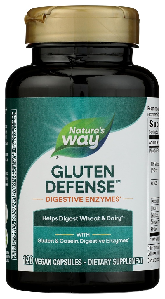 Naravne poti Gluten Defense Prebavne encime*, Pomaga Prebavne Pšenica in Mlekarna(1), Gluten & Kazein Prebavne encime*, 120 Veganske kapsule (Packaging May Vary)