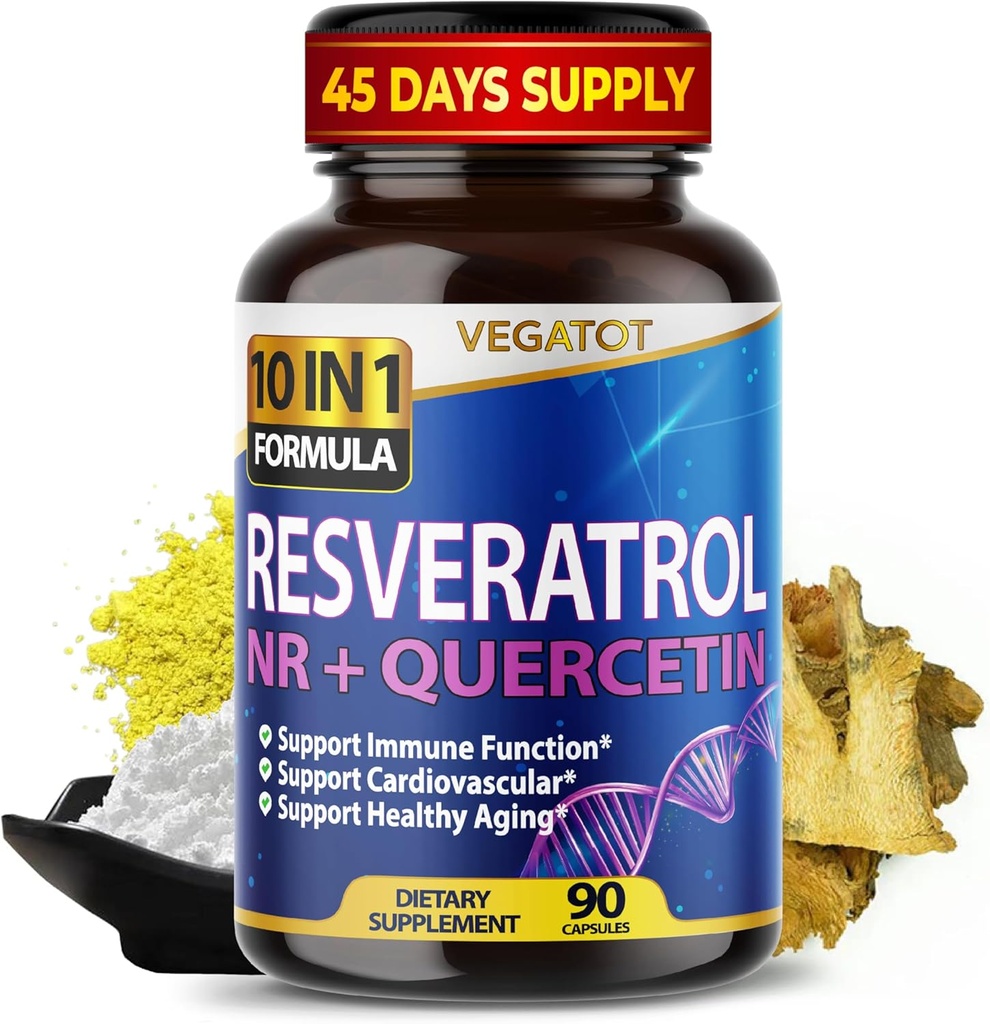 VEGATOT 10 v 1 Visoka jakost Resveratrol s Quercetin zdravo staranje imunskega možganska okrepitev skupno podporo (90 število (Pack od 1))