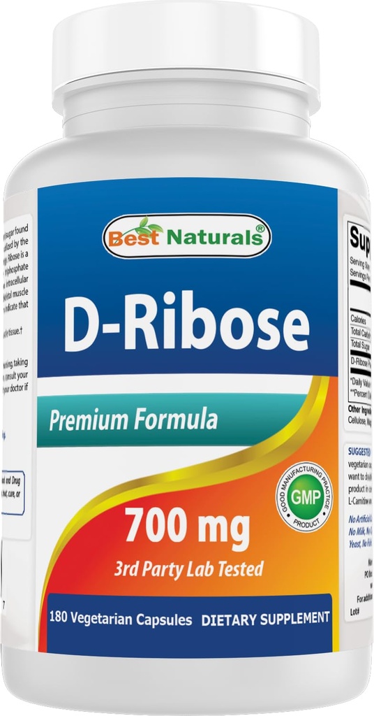 D-Ribose 700mg 180 Vcaps - Naravni ATP proizvodnja energije - Izdelano v ZDA na osnovi GMP Certified Facility in tretje stranke Tested za čistost. Zagotovljeno!