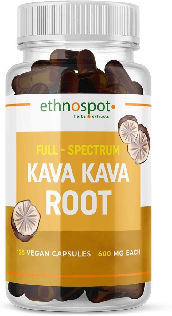 Kava Kava Root Supplement Kapsule – Podpira relaksacijo in ravnotežje razpoloženja z naravnim zeliščnim kavnim ekstraktom – nenavadno oblikovanje, Gluten-free – 125 Veganske kapsule