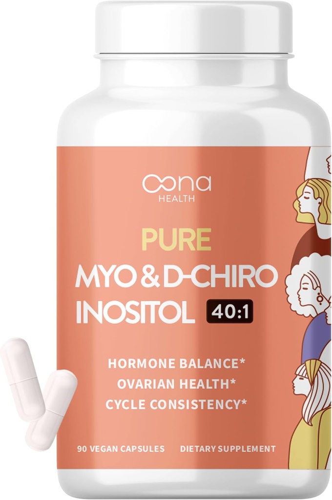 Vegan Myo-Inositol & D-Chiro Inositol Dodatek za ženske - PCOS Relief, Hormonal Balance, Podpora za jajčnike, Ovulacija Podpora Dodatek - Idealno razmerje 40:1-90 Cap - Plodnost Dodatki za ženske