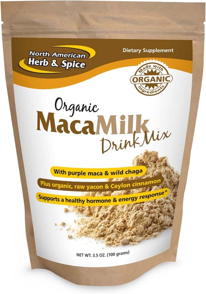 SEVERNA AMERICAN HERB & SPICE MacaMilk - 3.5 oz - Purple Maca & Wild Chaga Drink Mix - Podpira zdravo hormon & Energy Response, zdravo mišično funkcijo - Non-GMO - 30 Servinges
