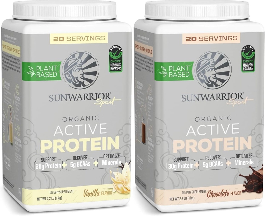 Sunwarrior Chocolate & Vanilla Active Organic Protein Powder Garniture 