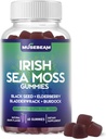 Irish Sea Moss Gumies - s črnim semenom Elderberry Bladderwrack Burdock Kurkuma Omega-3 Vitamini C D3 Cink - Seamoss Dodatki za odrasle moške - Sladkor brez glutena vegan