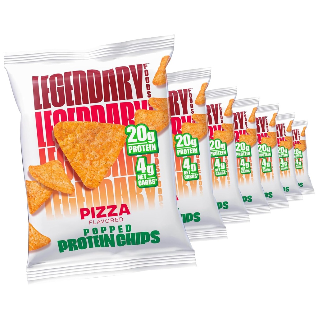 Legendarna živila Pizza Protein Chips – Popped Tortilla Style – 20g visoke beljakovine, 4g neto ogljikove hidrate, nizek sladkor, Gluten brezplačno, Keto Prigrizek Packs – 7 Count – Zdrave crunchy čips