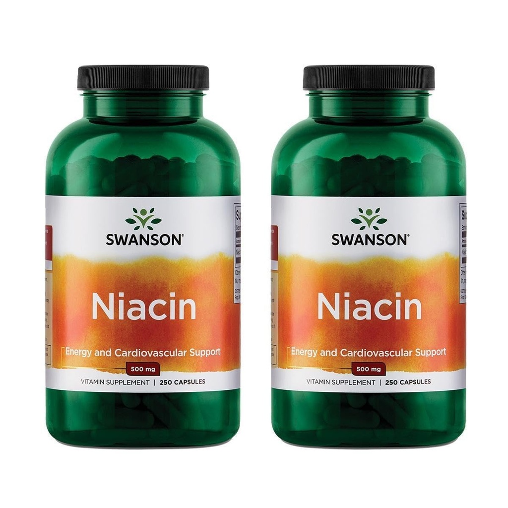 Swanson Niacin (B3) Cardio Health Support Cardohidrat Presnova 500 miligramov 250 kapsul (2 pakiranji)