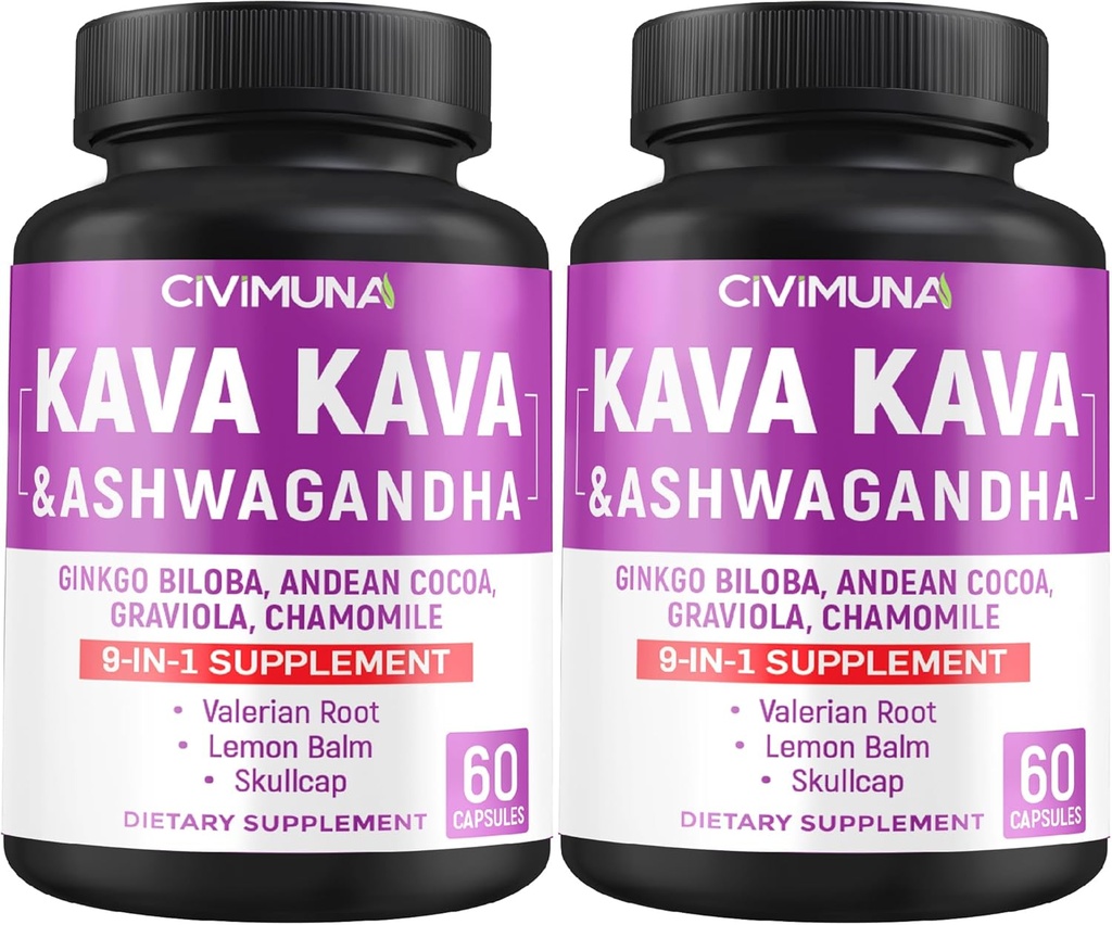 Kapsule Kava s Kavo, Ginkgo, Ashwagandha in več - 120 Kapsule za 4 mesece (paket po 2)