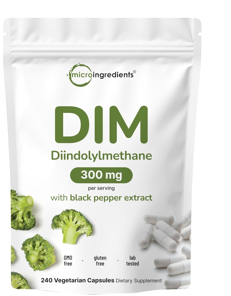 DIM Active dodatek, DIM 300mg, 240 Veggie kapsule (8-mesečna zaloga), 2 v 1 Formula, estrogen Presnova, Premium DIM-Plus Broccoli Extract dodatek s črno papriko za boljšo absorpcijo
