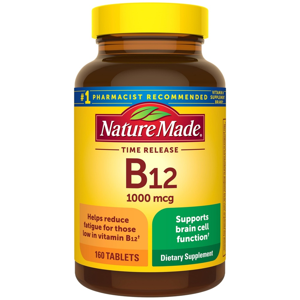 Narava Made Vitamin B12 1000 mcg, Prehranska dopolnila za energijo Presnovna podpora, 160 Time Release tablete, 160 Day Supply