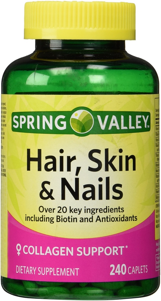 Spring Valley - lasje, kože in nohti, Biotin-Collagen-Gelatin, 240 Caplets