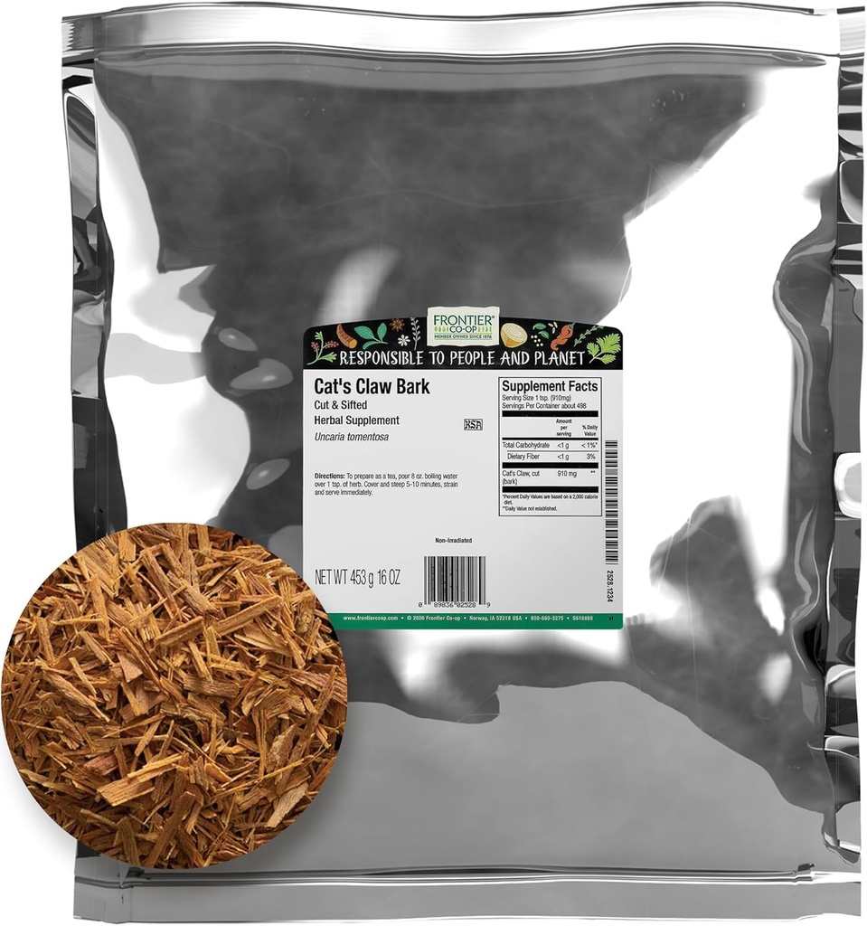Frontier Co-op Cat's Claw Bark, 1lb Bulk Bag, cut in Sifted - 100% Pure & Natural Cat Claw Herb, Idealno za čaj, Tinkture in zeliščne uporabe, Košir