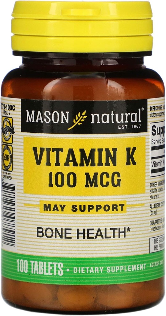 Mason Vitamini Vitamin K 100 mcg tablete, 100- Count steklenice