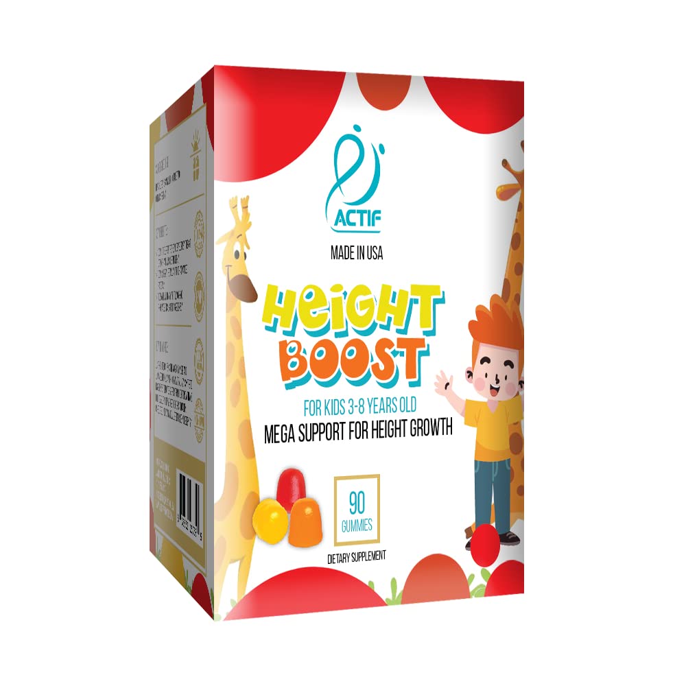 Actif višina povečanje Mega podpora za otroke 3-8 let, višina rast z 10+ Factors, 60 Gummies, Jagodna aroma, Get Tall hitro Formula