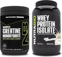 NutraBio Kreatin Monohidrat, nearomatiziran, 300g in sirotkin izolat, nearomatiziran, dopolnilni paket - mišična energija, rast, okrevanje mišic in moč