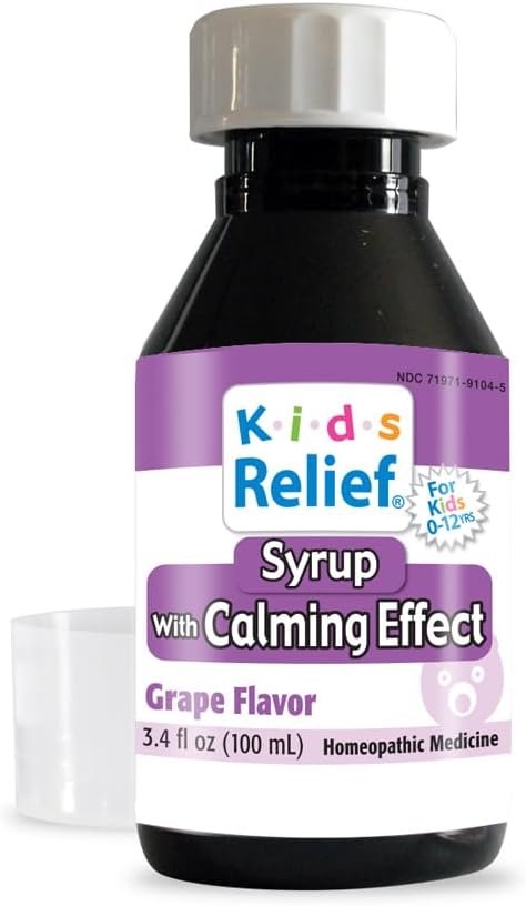Otroci Relief Sirup s pomirjevalnim učinkom, za otroke 0-12 Yrs, grozdne arome, Gluten in barva brezplačno, Brez dodanega sladkorja, 3.4 oz