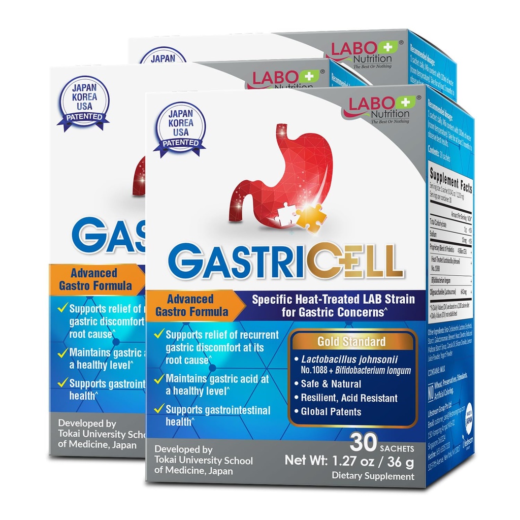 LABO Nutrition GASTRICELL - kisli refluks, zgaga, ponovna gastrična nelagodje, naravna obramba pred želodčno stisko 30 vrečk x3