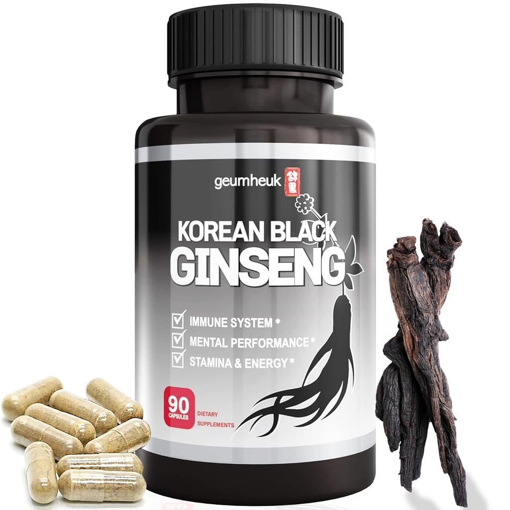 GeumHeuk korejska črna Panax Ginseng kapsula 1000mg - 90 veganske kapsule ne gensko spremenjeni organizmi, visoki ginesenozidi, visoka stopnja absorpcije, povečanje odpornosti, duševne zmogljivosti, stamina in energija, moški in ženske