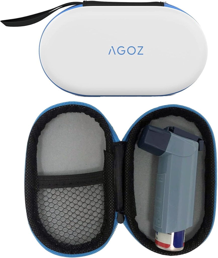 AGOZ Asthma Inhaler Medicine Travel Bag za otroke in odrasle - zaščitna medicinska vrečka imetnik pokrov z Zipper zaprtje in zapestja Strap (bela)