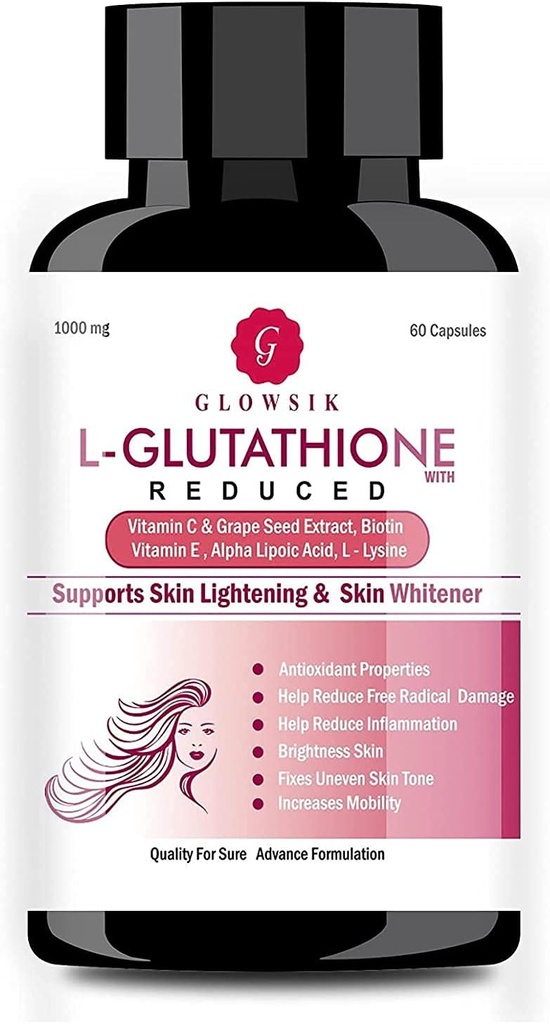 Astma L-glutation za kožo z vitaminom C in grozdnim semenom, 1000 mg - 60 kapsul zdravila GLOWSIK