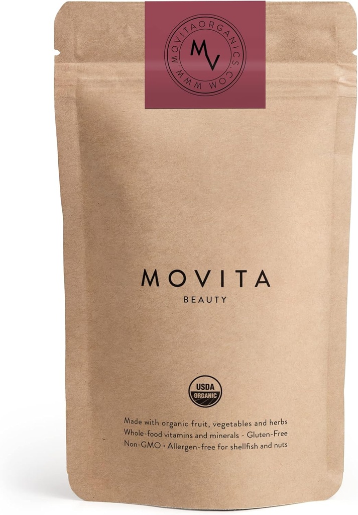 Movita Beauty – Promocija zdravih las, kože in nohtov z Biotin & Choline – Fermented Cela živila, Organic, Vegan, Gluten-free, Non-GMO – 30-dnevno dobavo (Eco-prijateljski vrečka)