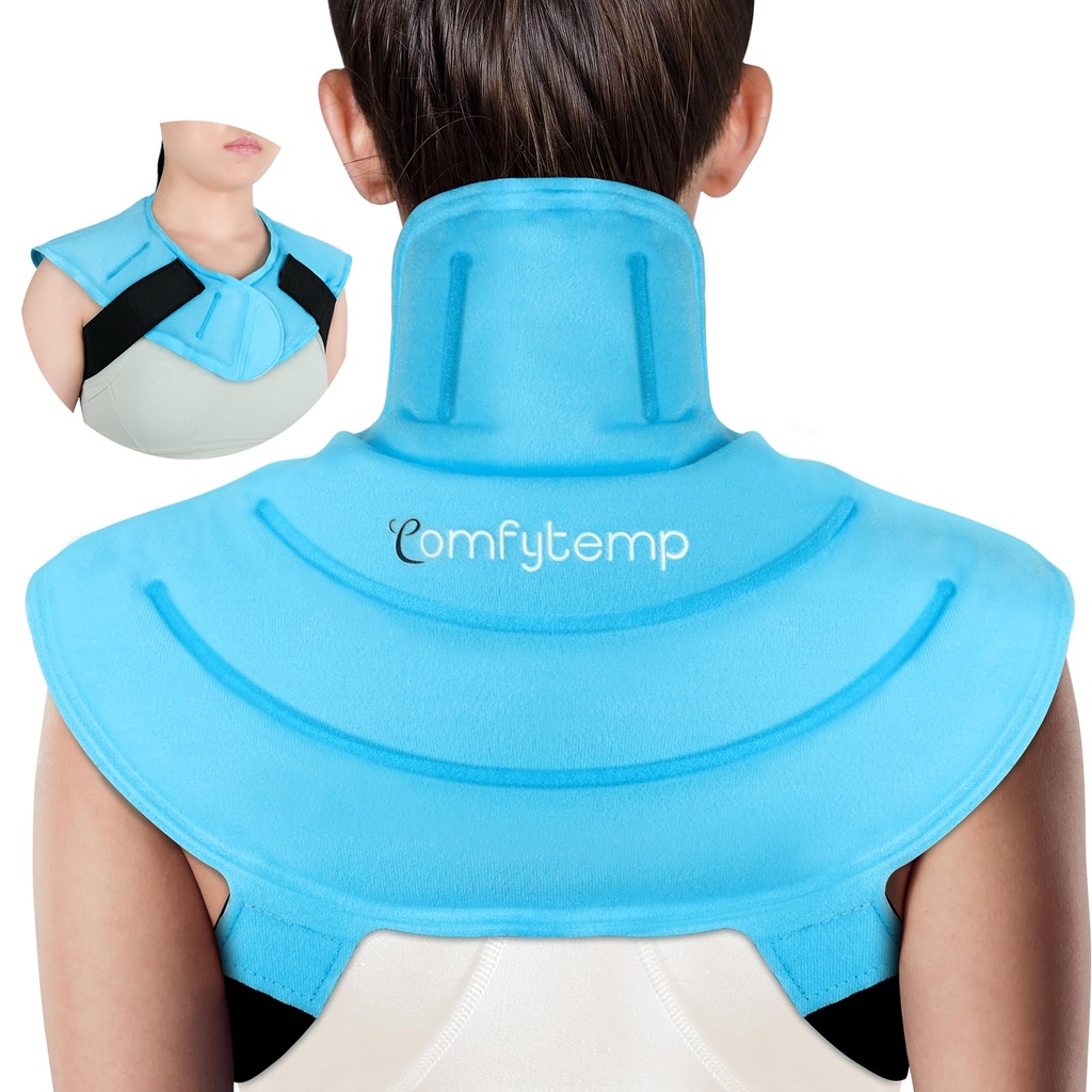 Komfytemp Ice Pack for Neck Heathers Pain Relief with Straps, Repable Gel Header Ice Pack, Cold Compresssion Physical Therapy Recovery for Upper Back, Cervical Inductions (S)
