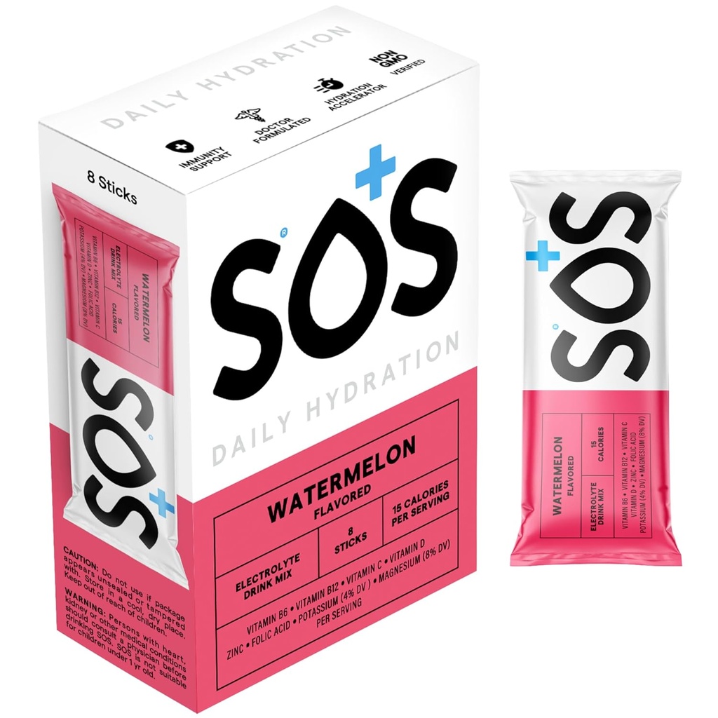Hidracija SOS Elektrolit Powder Packets, lubenica arome, 8 Pack-low-Calorie, hitra rehidracija, Made in USA, Keto & Vegan Friendly