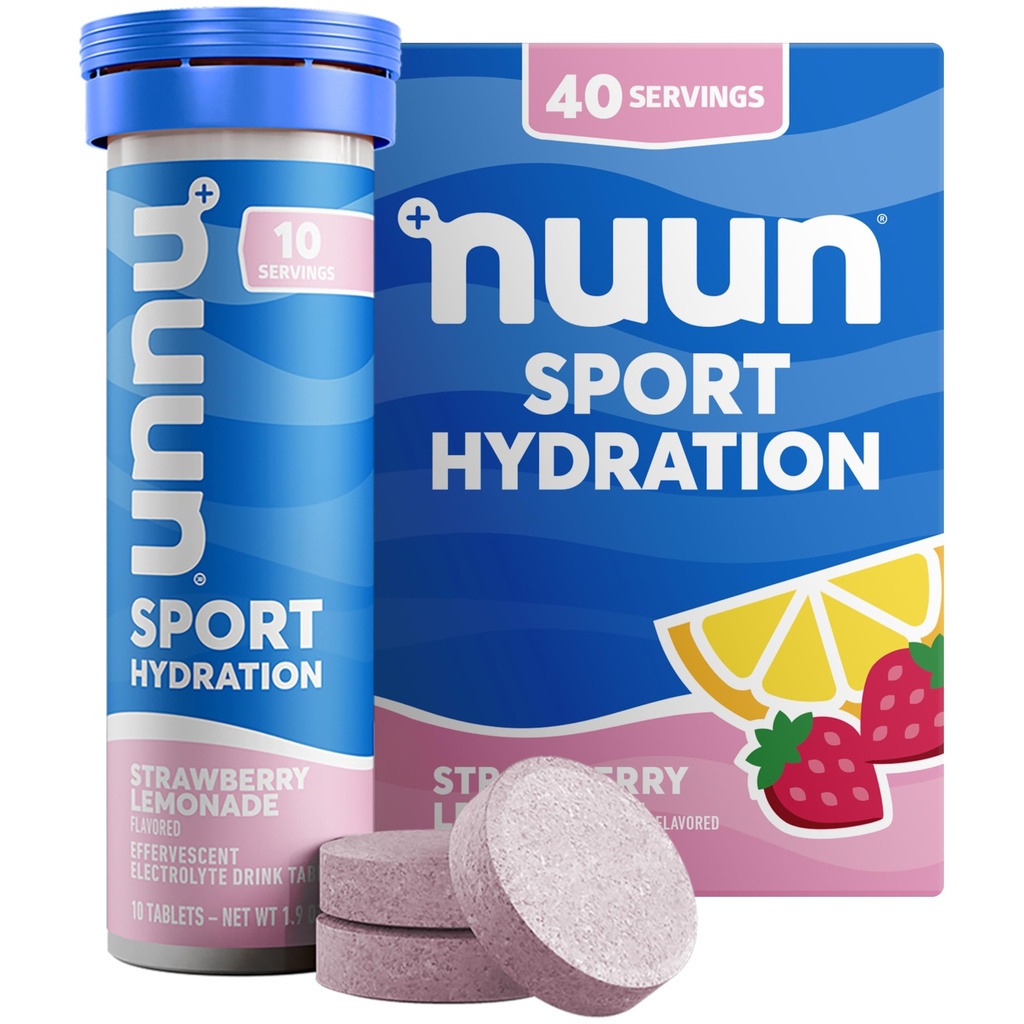 Nuun Sport Elektrolitske tablete z magnezijem, kalcijom, kalijem, kloridom in natrijem, brez glutena in veganom, jagodna limonada, 4 pakiranja (40 skupaj)