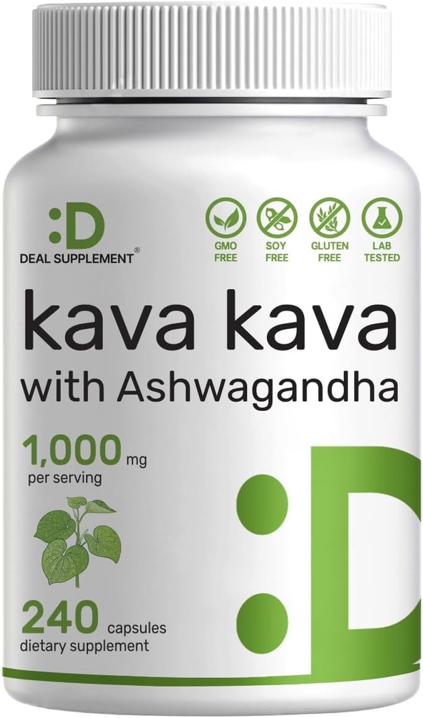 Deal dodatek Kava Kava Dopolnilo 750mg na strežbo, 240 Kapsule, 4 Mesece dobave – Kava Kava korenski ekstrakt z Ashwagandha Root Powder – Non-GMO