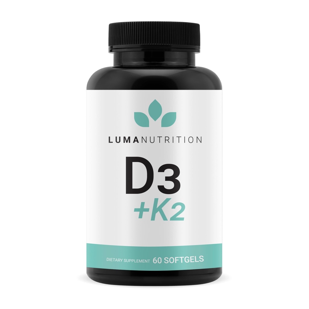 Luma Nutrition D3 + K2 Vitamin 10000 i.e. - Dodatek za zdravje kosti in srca - največja moč imunske podpore in kalcijeva absorpcija - 60 kapsul