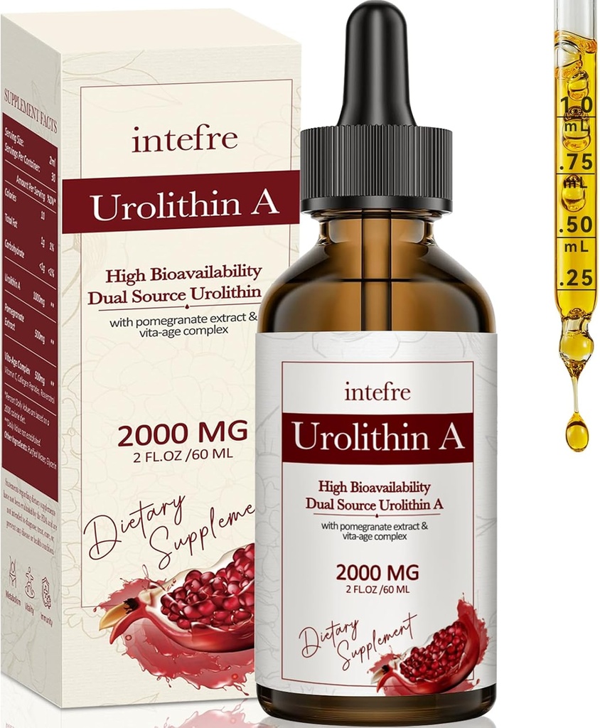 Urolithin A tekoče kapljice 2000mg, Urolithin Dopolnilo z izvlečkom Granate, Vita-Age Complex, Podpira zdravo staranje in popravilo celic, 60ml