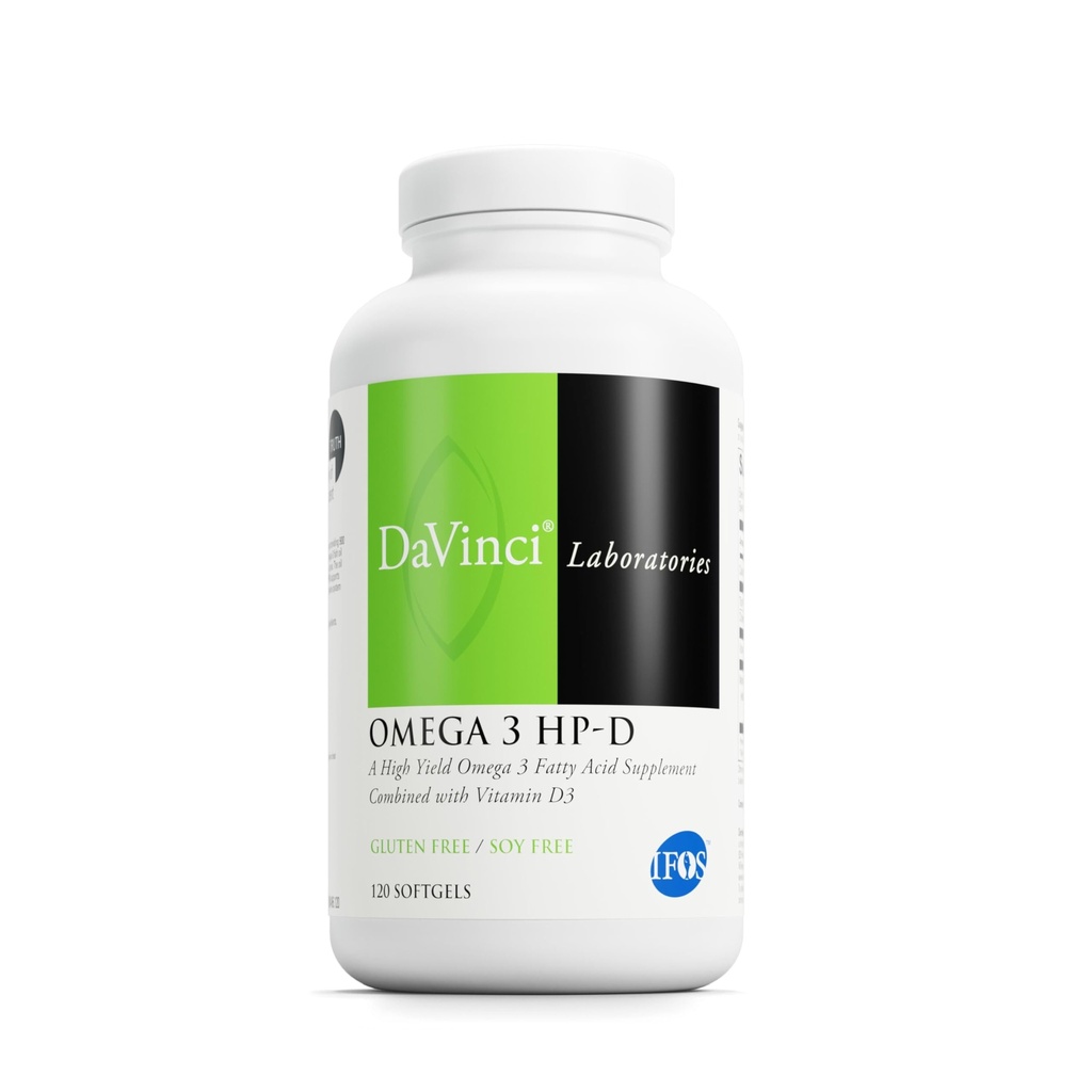 DAVINCI Labs Omega 3 HP-D - prehranska dopolnila za zdrave sklepe in imunske, kardiovaskularne in kožne zdravstvene podpore - z vitaminom D3 in več- Gluten-free - Lemon Flavor - 120 Softgels