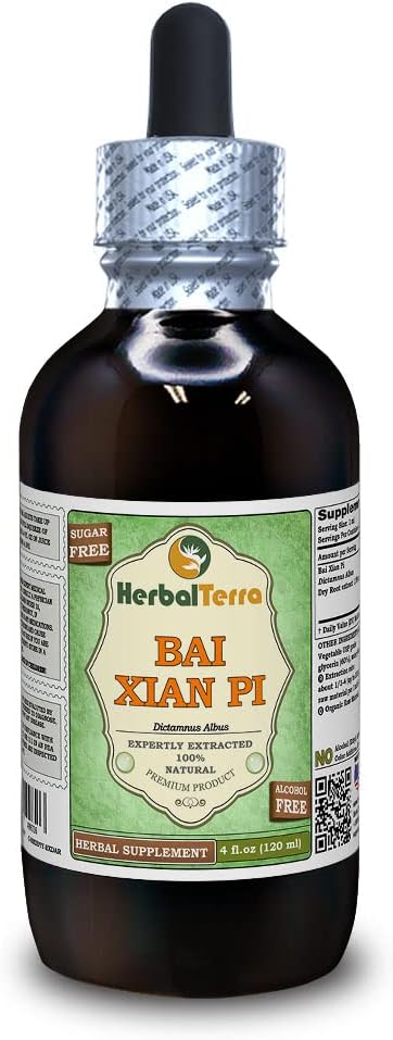 Bai Xian Pi (Dictamnus Albus) Glicerit, posušene korenine brez alkohola tekoči ekstrakt (Brand Name: HerbalTerra, Ponosno Made in USA) 4 fl.oz (120 ml)
