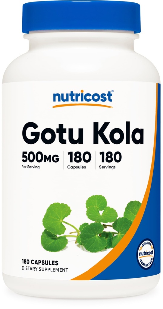Nutricost Gotu Kola 500 MG, 180 kapsul - vegetarijanske kapsule, brez glutena, brez glutena, brez GMO