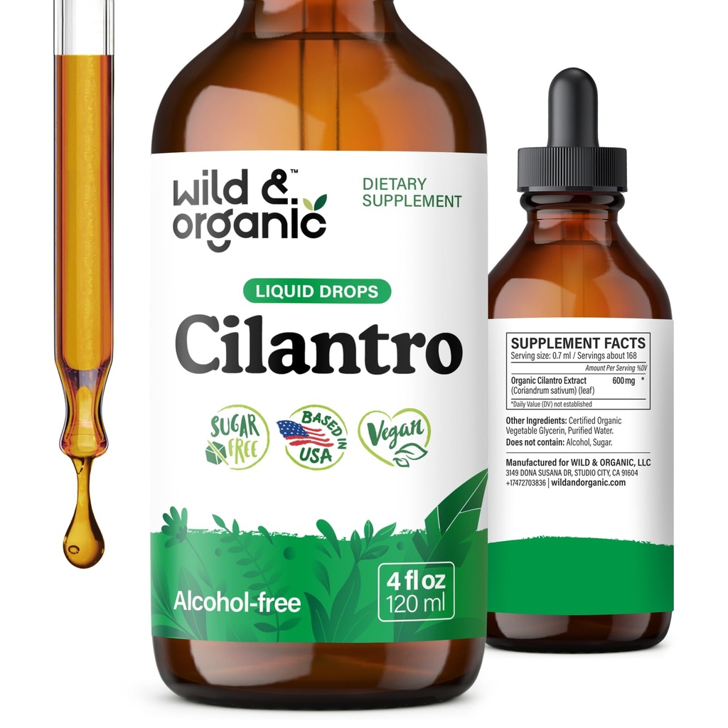 Wild & Organic Cilantro Tincture - Zeliščne detox kapljice z izvlečkom Cilantro - Liquid Coriander Leaf dodatek - Vegan, Sladkor & Alkohol brez kapljic - 4 fl oz
