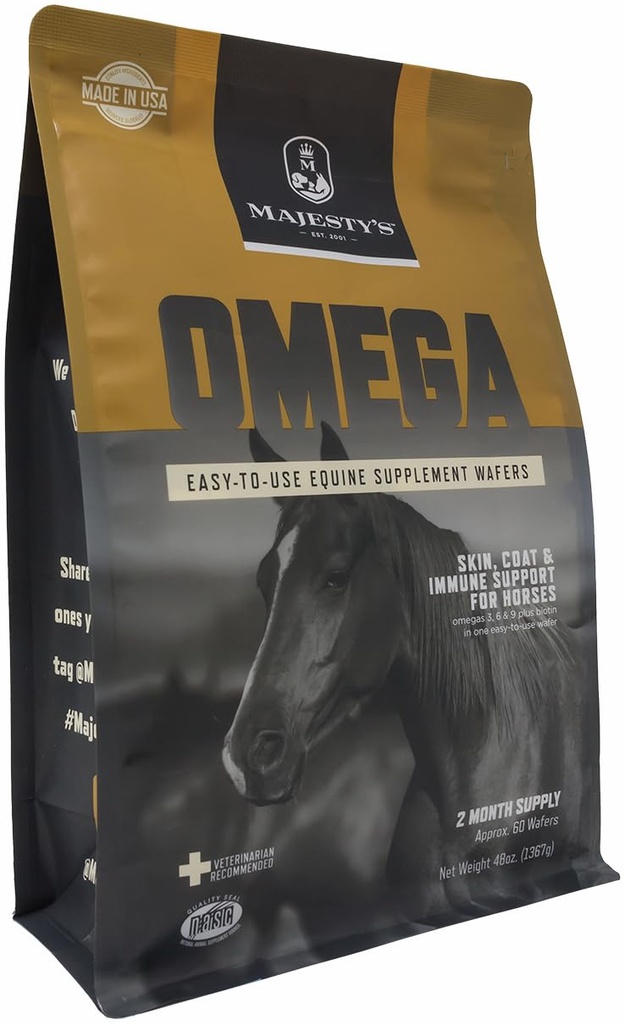 Veličanstvo je Omega Wafers - Superior Horse / Equine Skin, Coat, in Imunska podpora dodatek - Omega 3, 6, 9 in Biotin - 60 Število (2 mesec dobave)