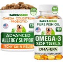 Advanced Dog Alergy + Omega 3 Bundle - Srbečica Relief - Probiotiki w/ribje olje Omega 3 + EPA&DHA Maščobne kisline - Alergija kože + Skupno zdravje - 120 Chews + 180 Softgels - Slanina + ribje arome - Made in USA