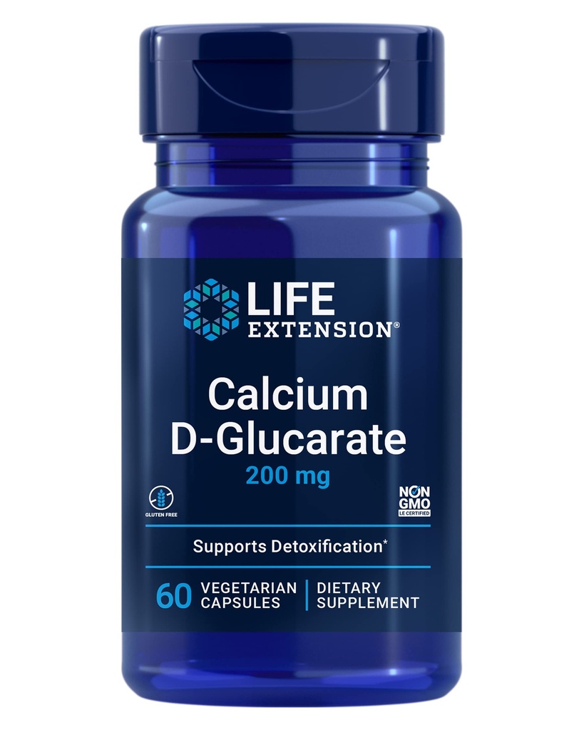 Life Extension Kalcijev D-glukarat, 200 mg - podpira razstrupljanje, pomaga pri odplakovanju neželenih spojin – Gluten-free, Non-GMO, Vegetarian – 60 kapsul